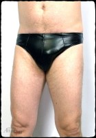 Faux leather men's underwear with bulge-enhancing front