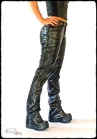 Laced women's faux leather pants